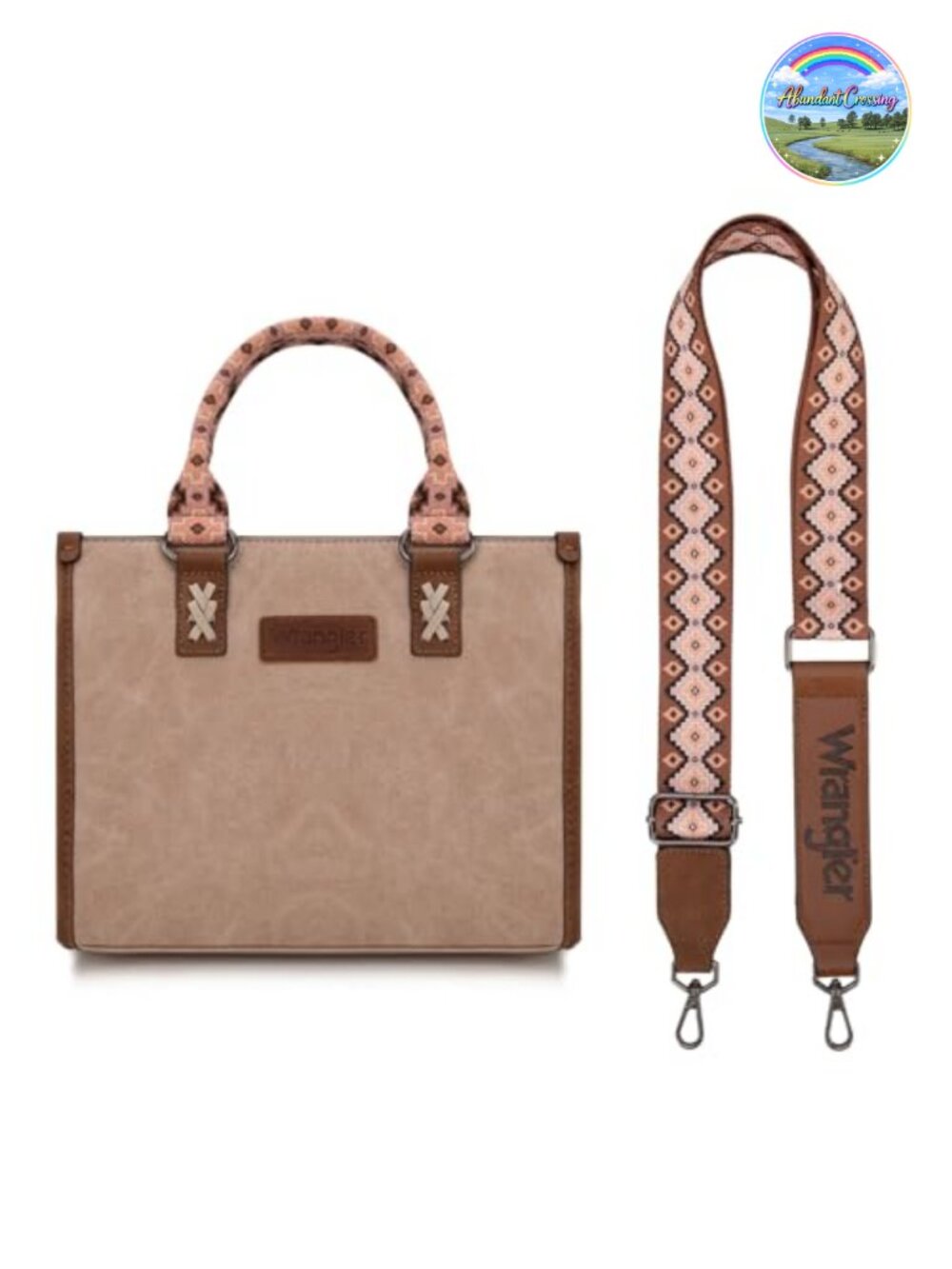 Aztec Print Tote Bag with Whipstitch Details Retro Satchel
